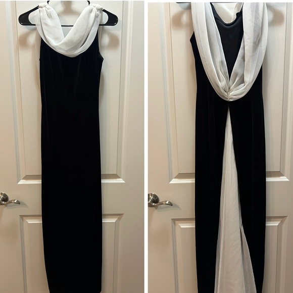 Night Way Collections Dresses & Skirts - Night Way Collections Black Velvet and White Chiffon Maxi Dress Y2K, Size 8